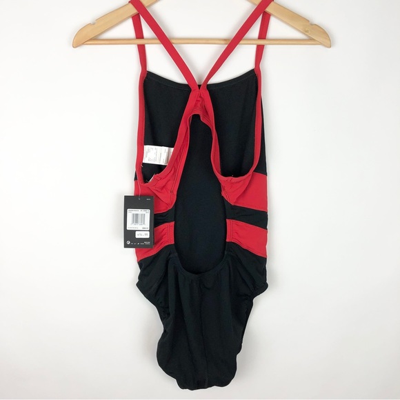 NWT Nike Hydrastrong Black & Red One Piece Swimsuit - Picture 2 of 9